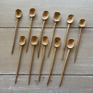 Set of 11 rustic hand-carved Mexican Folk Art Native Wooden Coffee Spoons